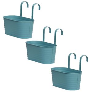 3x stuks bloembakken ophangbaar - zink - 32 x 16 cm - blauw