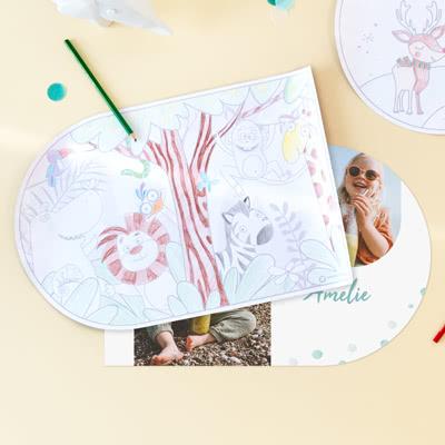Placemat boog met kleurplaat Jungle safari - set van 24