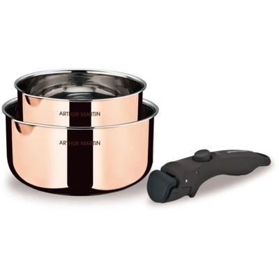 2 steelpannen 16-20 cm + 1 handgreep - ARTHUR MARTIN - AM720GT - 3 lagen triple action - Alle warmtebronnen inclusief inductie