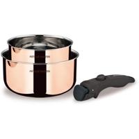 2 steelpannen 16-20 cm + 1 handgreep - ARTHUR MARTIN - AM720GT - 3 lagen triple action - Alle warmtebronnen inclusief inductie