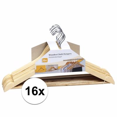 Kledinghangers - hout - 16x stuks - 44 cm - luxe - kleerhangers