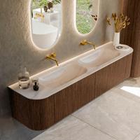Badmeubel Mondiaz Kurve-Dlux | 190 cm | Meubelkleur Walnut | Wastafelkleur Meli | Solid surface | Wasbak beide zijden spoelbak | Zonder kraangat(en)