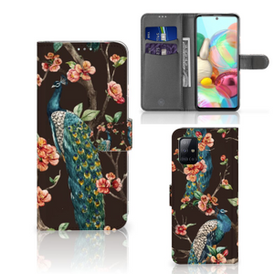 Samsung Galaxy A71 Telefoonhoesje met Pasjes Pauw met Bloemen