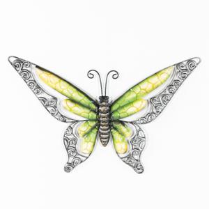 Wanddecoratie vlinder - groen - 36 x 21 cm - metaal - muurdecoratie/schutting