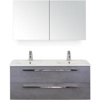 Seville Badmeubelset 120 cm - 2 Laden Beton Antraciet - Wastafel Enjoy Dubbel met Spiegelkast