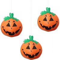 Halloween LED pompoen - 10x - oranje - opblaasbaar - ophangbaar - 24 cm - Opblaasfiguren - thumbnail