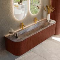Badmeubel Mondiaz Kurve-Dlux | 170 cm | Meubelkleur Ruby | Wastafelkleur Oza | Solid surface | Wasbak midden spoelbak | 2 kraangaten