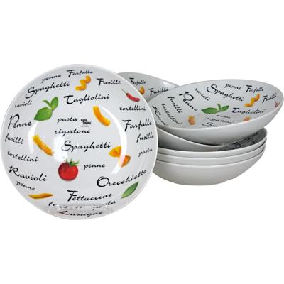 Pastaborden set van 6x stuks - diep - wit met print - D20 x H4 cm - rond - diepe borden - servies
