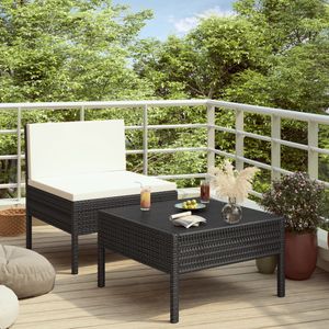 Twee-delige Loungeset met kussens poly rattan zwart