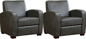 Set van 2 Bruine leren landelijke fauteuils Kindly - poot hout bruin - Vintage Leer Grey (bruin leer)