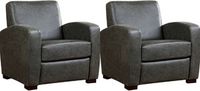 Set van 2 Bruine leren landelijke fauteuils Kindly - poot hout bruin - Vintage Leer Grey (bruin leer)