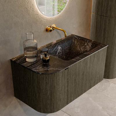 Badmeubel Mondiaz Kurve-Dlux | 85 cm cm | Meubelkleur Shadow | Wastafelkleur Lava | Solid surface | Wasbak rechter zijde spoelbak | Zonder kraangat(en)