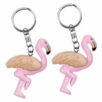 6x stuks houten flamingo sleutelhanger 7 cm 6x stuks houten flamingo sleutelhanger 7 cm