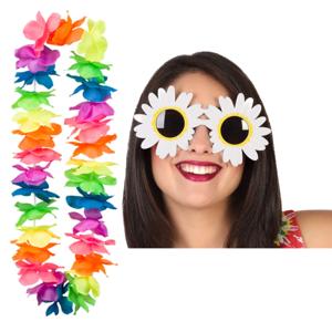 Tropische Hawaii party verkleed accessoires set - flowers zonnebril met bloemenkrans mix kleuren