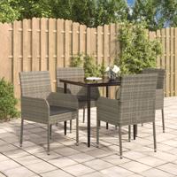 5-delige Tuinset met kussens poly rattan zwart en grijs
