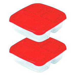 Plasticforte Vershoudbakje - 2x - 3-vaks - 1,2L - meal prep - herbruikbaar - rood