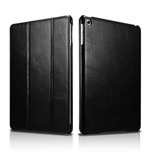 Icarer - 3-Vouw echt lederen sleepcover hoes - iPad 9.7 (2017/2018) / Pro 9.7 / Air / Air 2 - Zwart