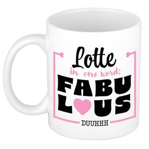 Naam mok Lotte - wit - Fabulous - keramiek - 300 ml - cadeau collega beker