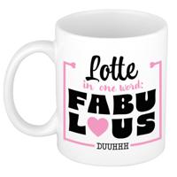 Naam mok Lotte - wit - Fabulous - keramiek - 300 ml - cadeau collega beker - thumbnail