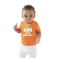 King of the house party met kroon Koningsdag t-shirt oranje baby/peuter voor jongens - thumbnail