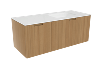 Balmani Adagio zwevend badkamermeubel 135 x 55,5 cm verweerd eiken met Tablo Arcatto asymmetrisch rechtse wastafel in matte Solid Surface