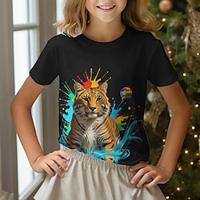 Voor meisjes 3D Grafisch dier Tijger T-shirt Korte mouw Zomer Lente Modieus Basic Polyester Kinderen 4-12 jaar Strakke ronde hals Buiten Casual Dagelijks Normale pasvorm Lightinthebox