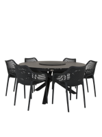 Qopps Perth tafel 150 rond Antraciet met 6 tuinstoelen Air XL