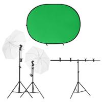 Fotostudioset met verlichtingsset en achtergrondscherm