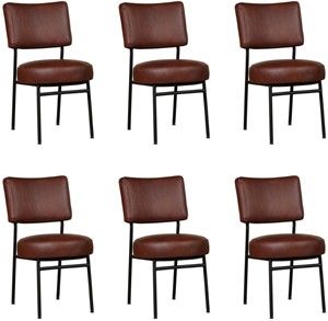 Set van 6 Cognac leren moderne retro eetkamerstoelen Rondo - Granada leer Cognac (cognac leer)