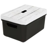 Sunware Opbergbox/mand - zwart - 5 liter - met deksel hout kleur - Opbergbox - thumbnail