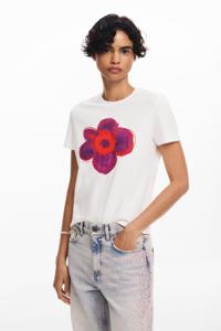 T-shirt met bloemenillustratie - WHITE - XXL