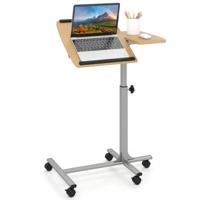Laptoptafel met 5 wielen Bijzettafel Notebooktafel Hoogte/Hoek Verstelbaar Rollentafel met Remmen 60×40×71-91cm Natuur