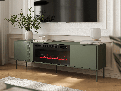 Tv-meubel met haard FINDUS 2 deuren groen