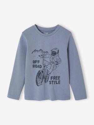 Basics T-shirt met lange mouwen voor jongens met een speels of grafisch motief middenblauw
