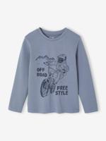 Basics T-shirt met lange mouwen voor jongens met een speels of grafisch motief middenblauw