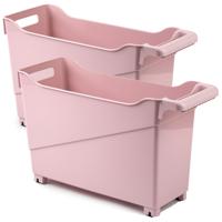 Plasticforte Trolley - 2x - pastel roze - L45 x B17 x H29cm - opberger op wieltjes