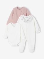 Babypakje 3-delige set in effen tricot vestje + babyslaappakje + body rozen