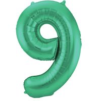 Folie ballon van cijfer 9 in het groen 86 cm - thumbnail
