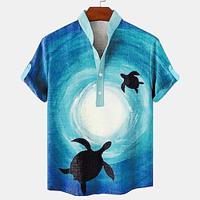 Schildpadden Hawaii Voor heren linnen overhemd Henley-shirt Korte mouw Dagelijks gebruik Vakantie Zomer Lente Mandarijn Kraag Band Kraag nappi 3D-afdrukken Medium Rood blauw 20% linnen Lightinthebox