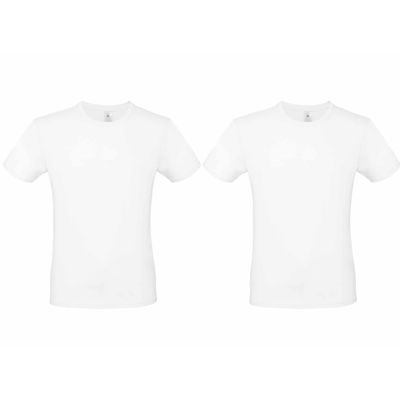 Set van 3x stuks wit basic t-shirt met ronde hals voor heren van katoen, maat: S (48)