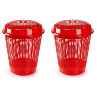 Plasticforte Wasmand met deksel - 2x stuks - 50 liter - rood - rond - D45 x H57 cm - thumbnail