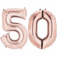 50 jaar verjaardag - Folie ballon cijfers - rose goud - 88 cm - versiering