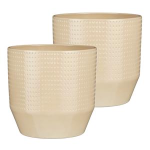 Mica Decorations Bloempot rond model Nola - 2x - beige - D24 x H22 cm - relief dots