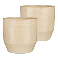 Mica Decorations Bloempot rond model Nola - 2x - beige - D24 x H22 cm - relief dots