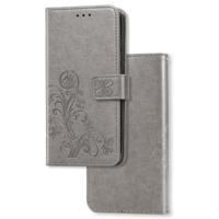 Samsung Galaxy A55 hoesje - Bookcase - Pasjeshouder - Portemonnee - Bloemenprint - Kunstleer - Grijs