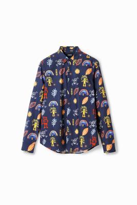Arty shirt van popeline - BLUE - XL
