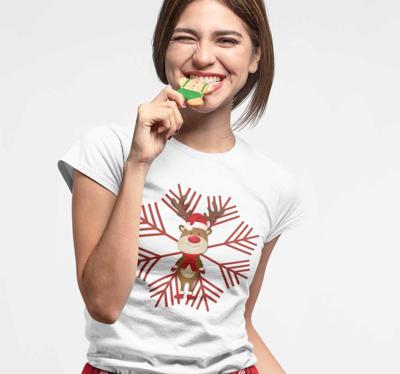 Rendier en vlok kerst t-shirt
