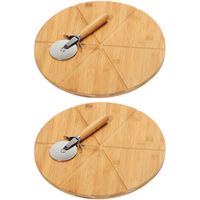 2x Bamboe houten pizza serveerplanken met pizzasnijders 32 cm - thumbnail