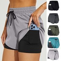 Dames Hardloopshorts Sportbroek Yogashorts 2 in 1 met telefoonzak met voering Kleding Onderlichaam Sportief Herfst Ademend Sneldrogend Zacht Yoga Fitness Sportschooltraining Sportkleding Sportkleding Lightinthebox