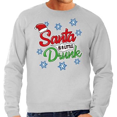 Foute Drank Kersttrui sweater - Santa is a little drunk - grijs - voor heren - kerstkleding